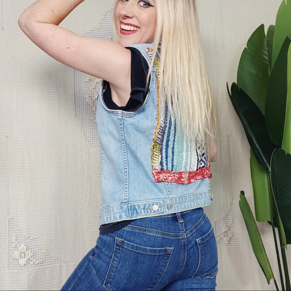 S Boho Denim Vest-The Morgan Factory- Reworked